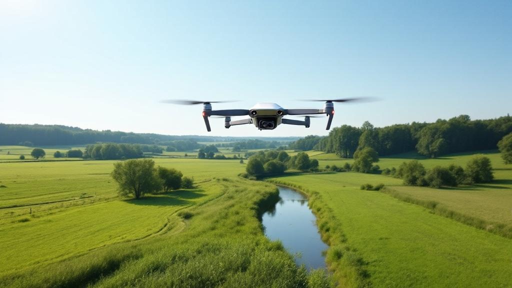 Drohne fliegt über Landschaft