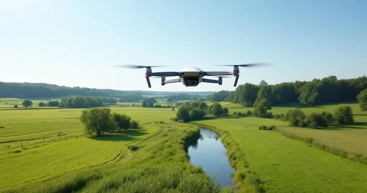 Drohne fliegt über Landschaft